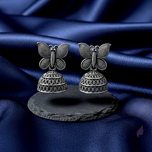 Butterfly Jhumka Earrings – Antique Oxidised Silver Finish