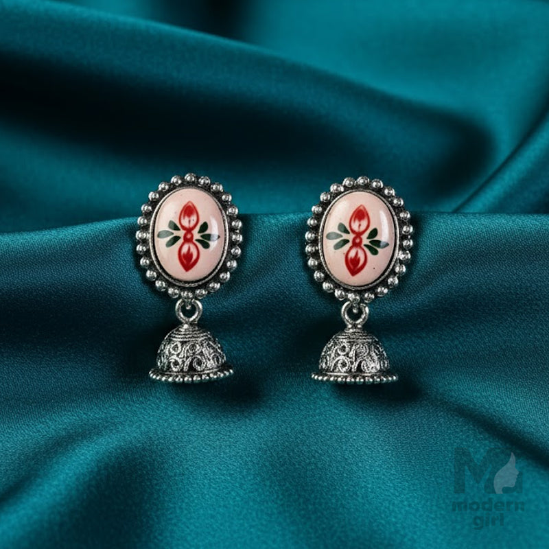German Silver Floral Enamel Jhumka