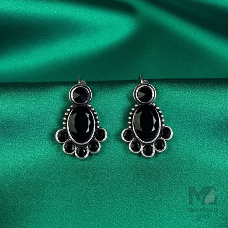 Black Stone German Silver Stud Earrings