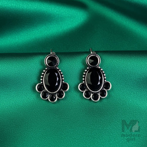 Black Stone German Silver Stud Earrings