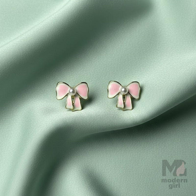 Blush Bow Pearl Stud Earrings