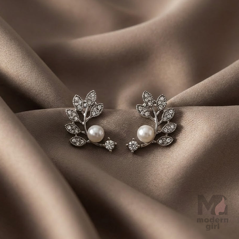Crystal Leaf Pearl Elegance Studs