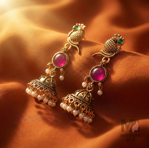 Traditional Peacock Design Antique Jhumka