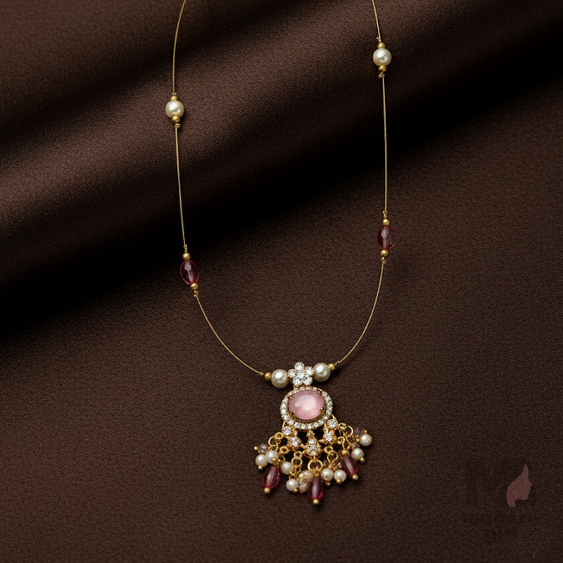 Invisible Chain Temple Necklace with Ruby & Pearl Drops