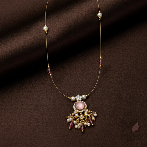 Invisible Chain Temple Necklace with Ruby & Pearl Drops