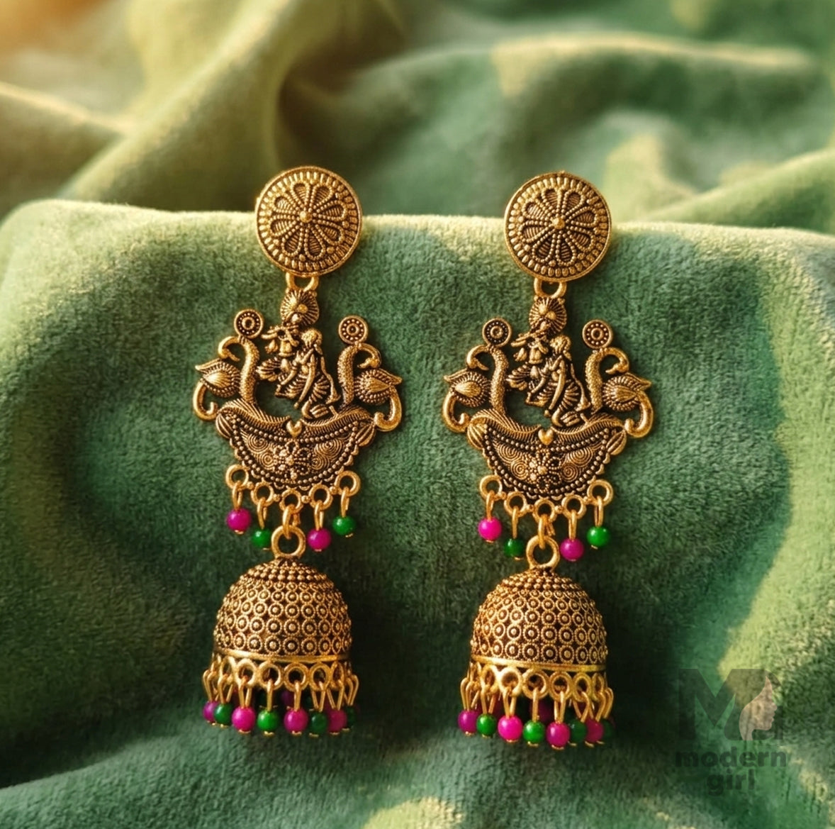 Traditional Radha Krishna Antique Temple Jhumka Earrings