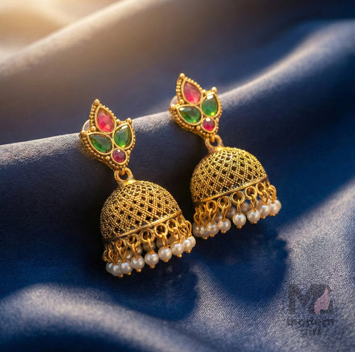 Heritage Temple Jhumka Earrings with Pearl Drops