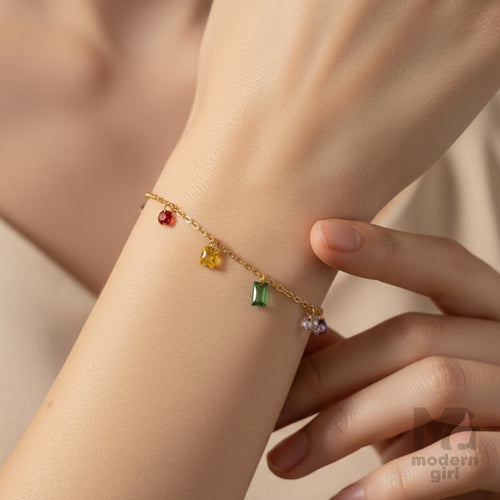 Colorful Gemstone Charm Gold Bracelet – Modern Girl Jewelry