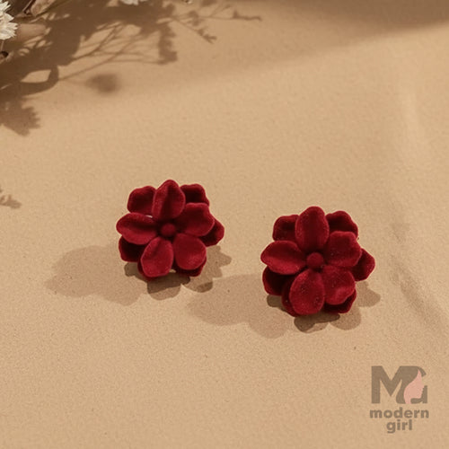 Velvet Rose Blossom Stud Earrings