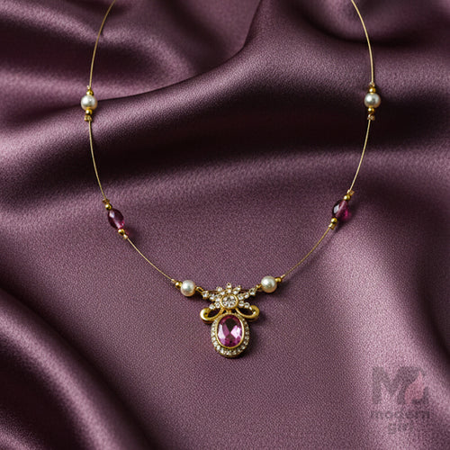 Invisible Chain Necklace with Pink Stone
