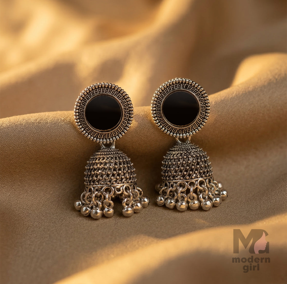 Oxidised mirror Jhumka Earrings | Silver Traditional Ethnic Jewelry for Women