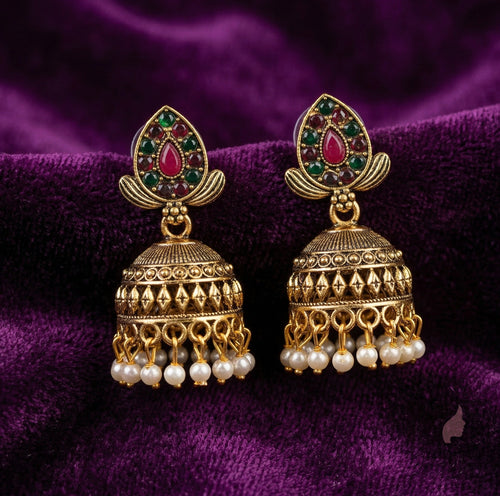 Traditional Temple Jhumka Earrings with Pearl Drops | Antique Ethnic Jewelry for Women
