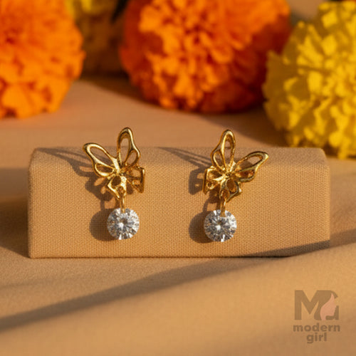 Golden Butterfly Crystal Drop Earrings – Elegant Party Wear