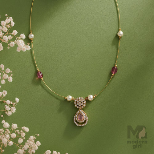 Invisible Chain Ruby & Pearl Floating Pendant Necklace