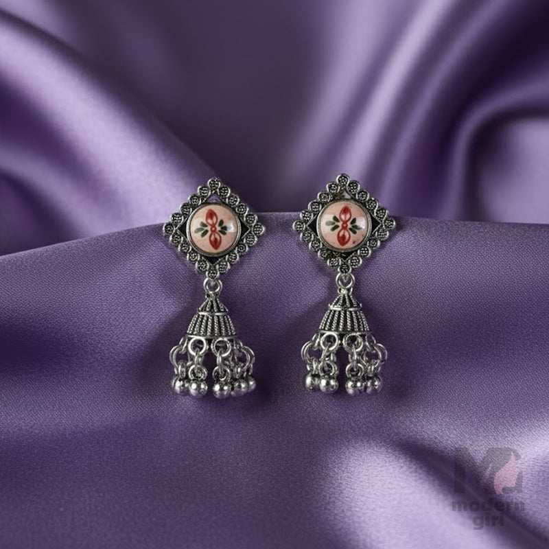 German Silver Enamel Floral Jhumka