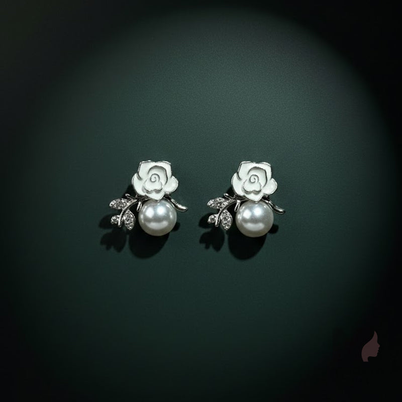 White Rose Pearl Bloom Studs