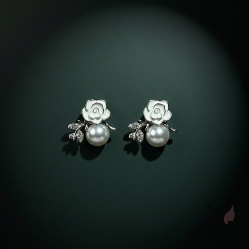 White Rose Pearl Bloom Studs