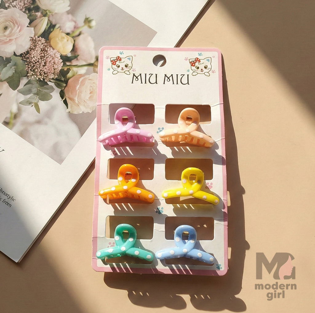 Pastel Mini Bow Hair Clip - 6 pieces