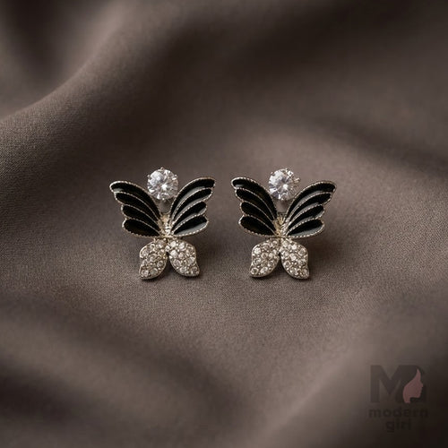 Elegant Black Butterfly Crystal Stud Earrings