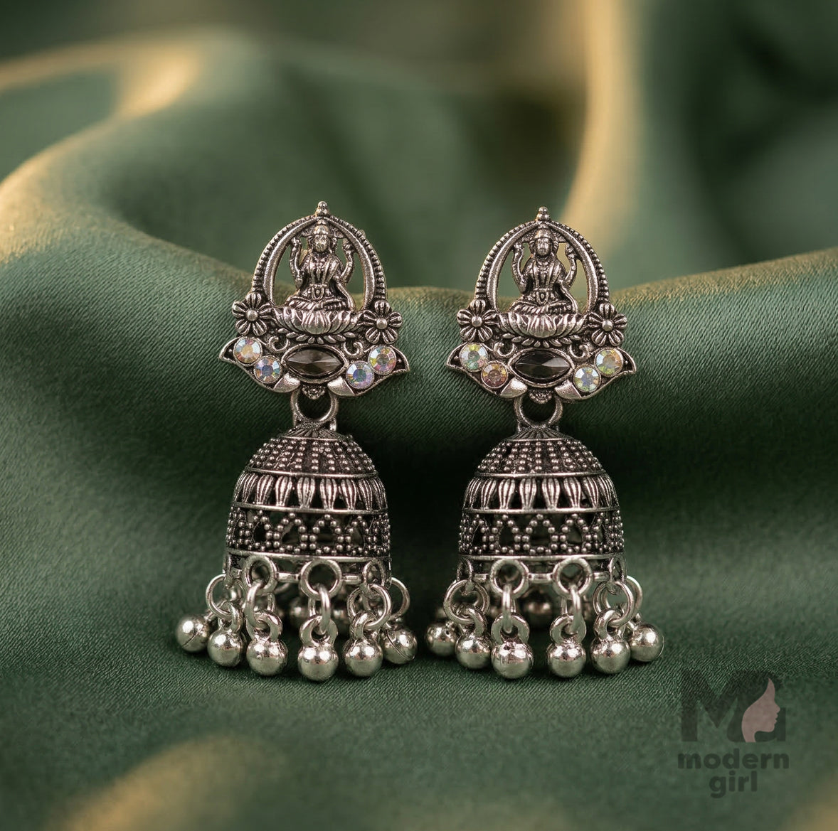 Lakshmi Temple Oxidized Silver Jhumka Earrings for Women