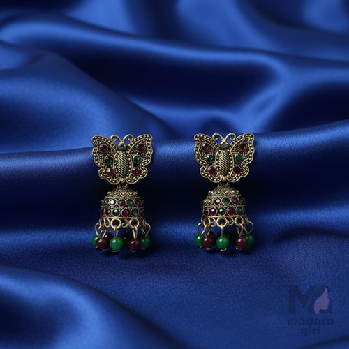 Butterfly Design Antique Gold Jhumka