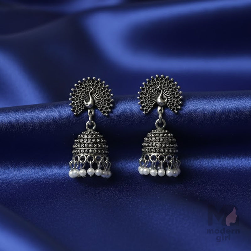 Oxidised Peacock Feather Jhumka