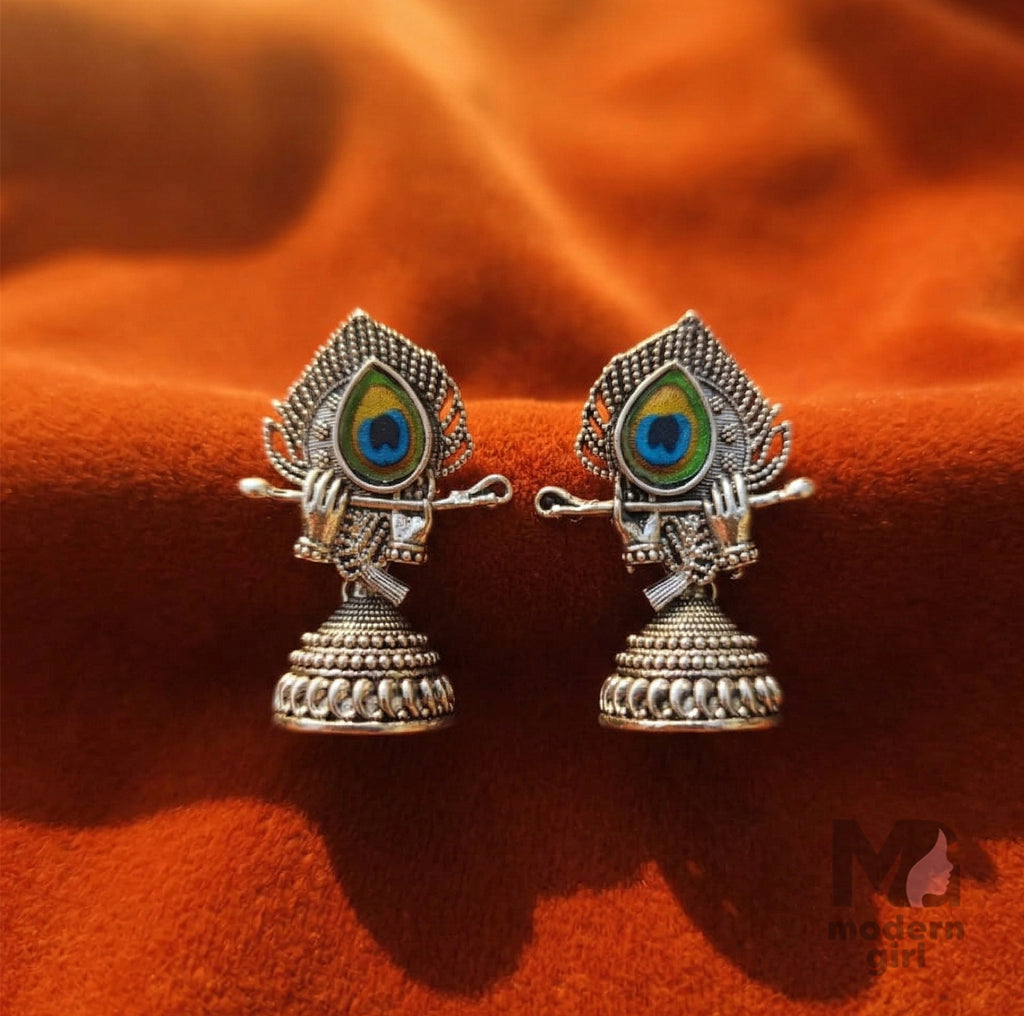Krishna Peacock Feather Jhumka