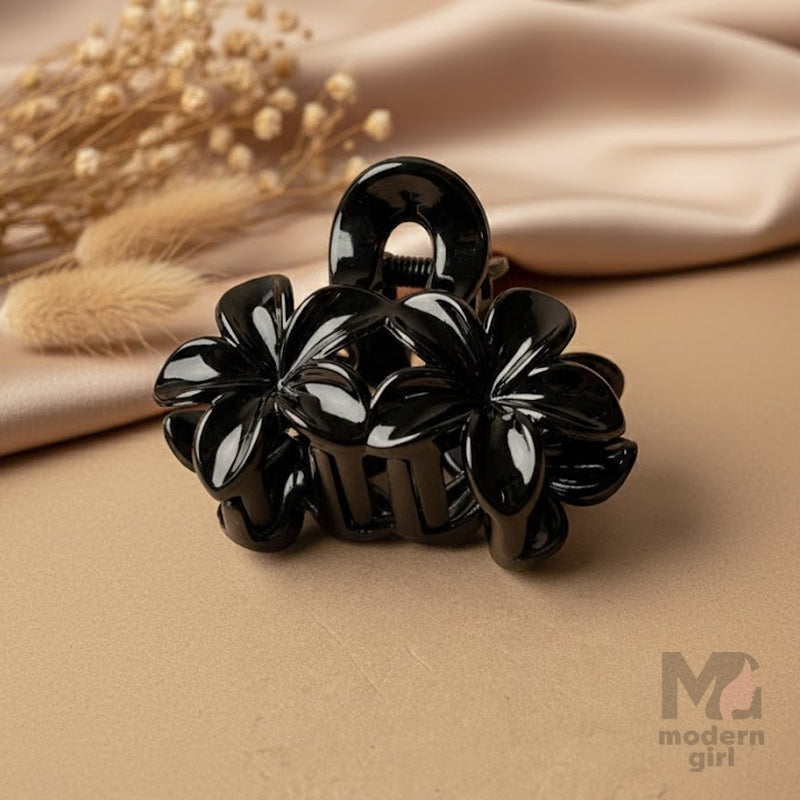 Premium Double Black Floral Hair Claw Clip