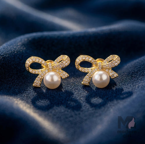 Elegant Bow Pearl Earrings