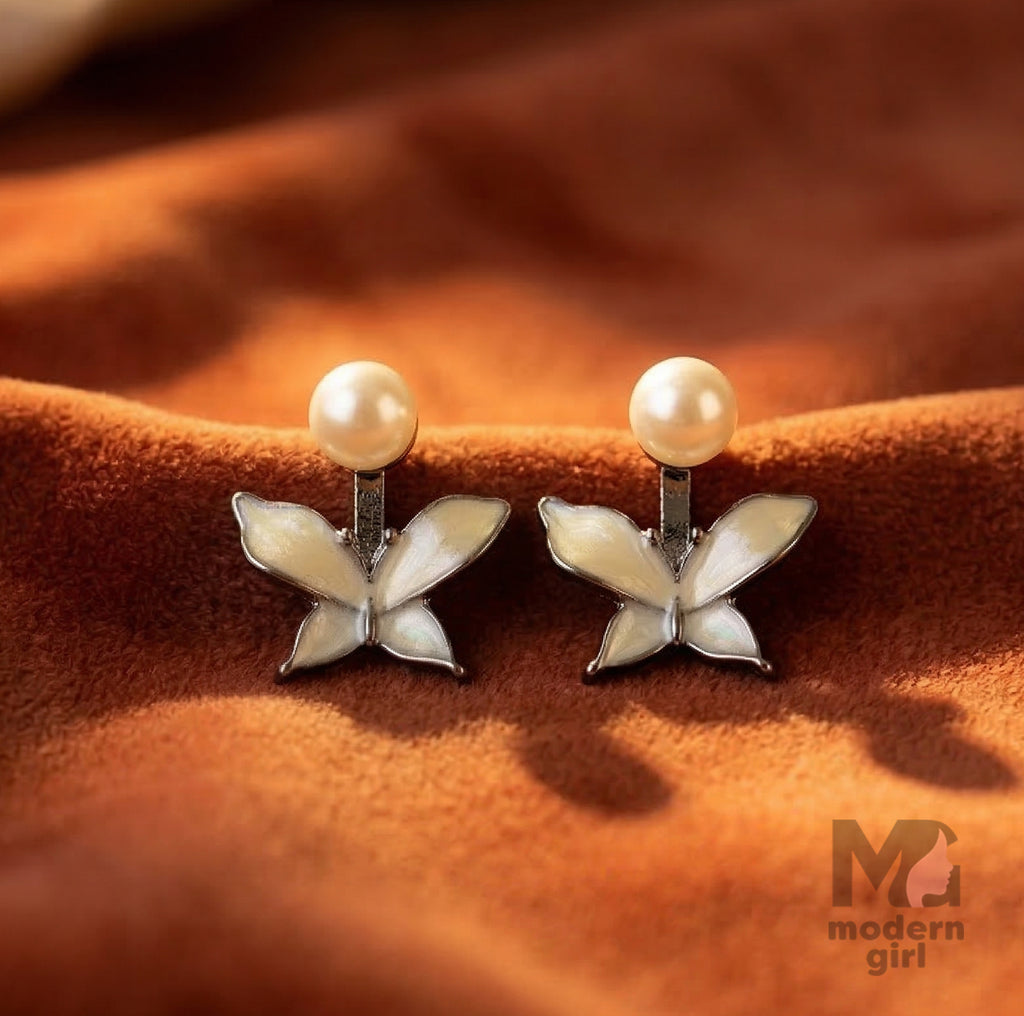 Elegant Pearl Butterfly Drop Earrings