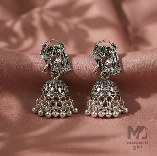 Traditional Dancing Couple Oxidised Jhumka Earrings