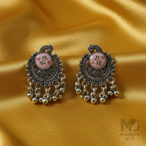 Oxidised Pink Floral Earrings