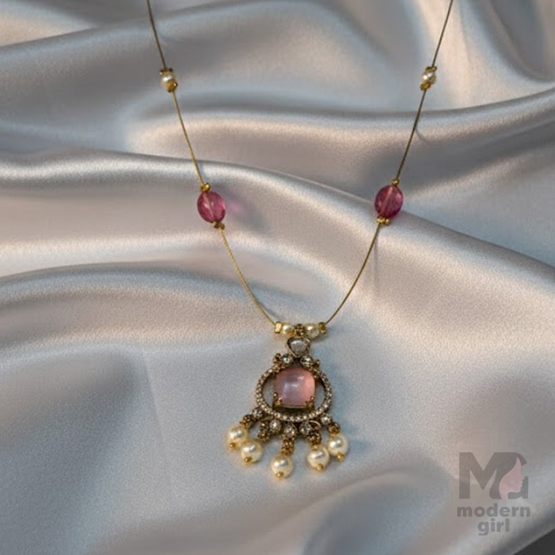 Elegant Pink Pendant Invisible Chain Necklace