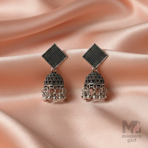 Geometric Square Oxidised Jhumka