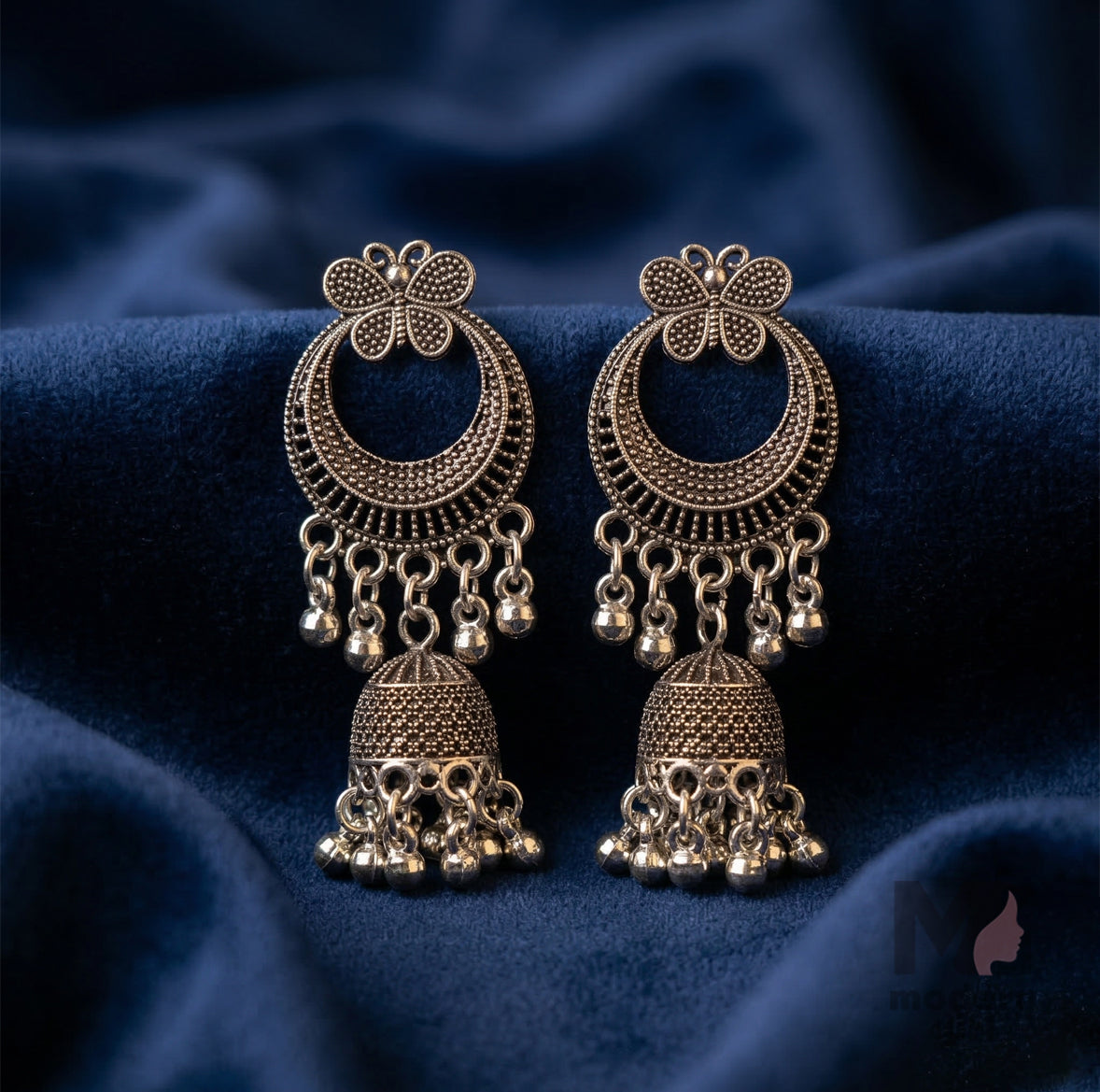 Floral Hoop Oxidized Silver Jhumka Earrings for Women