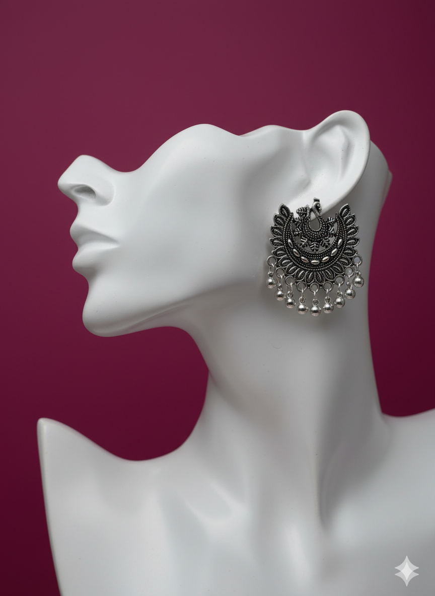 German Silver Peacock Design Earrings