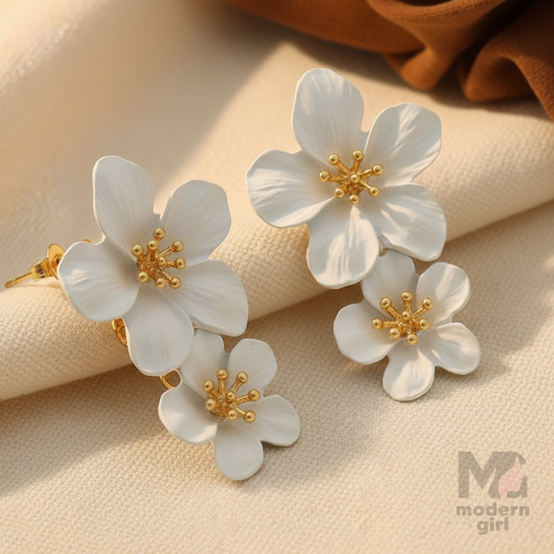 White Blossom Statement Earrings