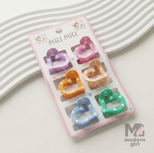 Pastel Heart Mini Hair Clip - 6 pieces
