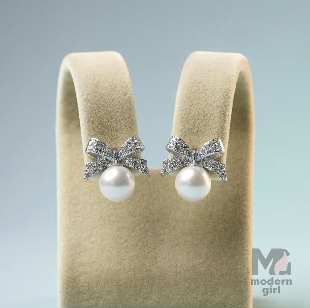 Bow Knot Pearl Drop Earrings