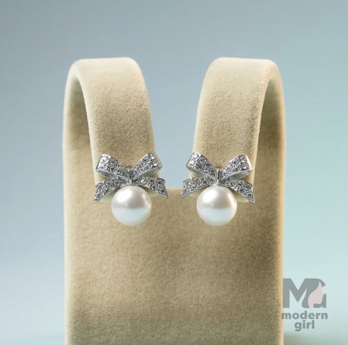 Bow Knot Pearl Drop Earrings
