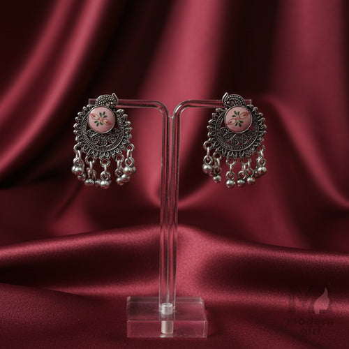 Oxidised Pink Floral Earrings
