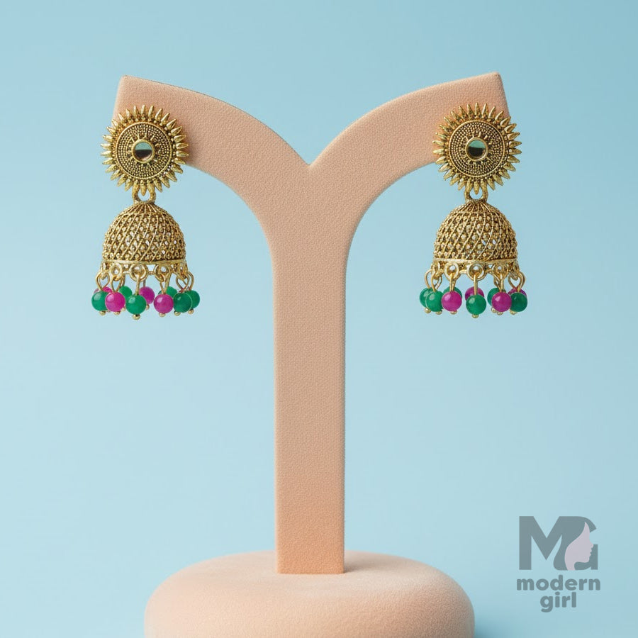 Sunburst Dome Jhumka Earrings