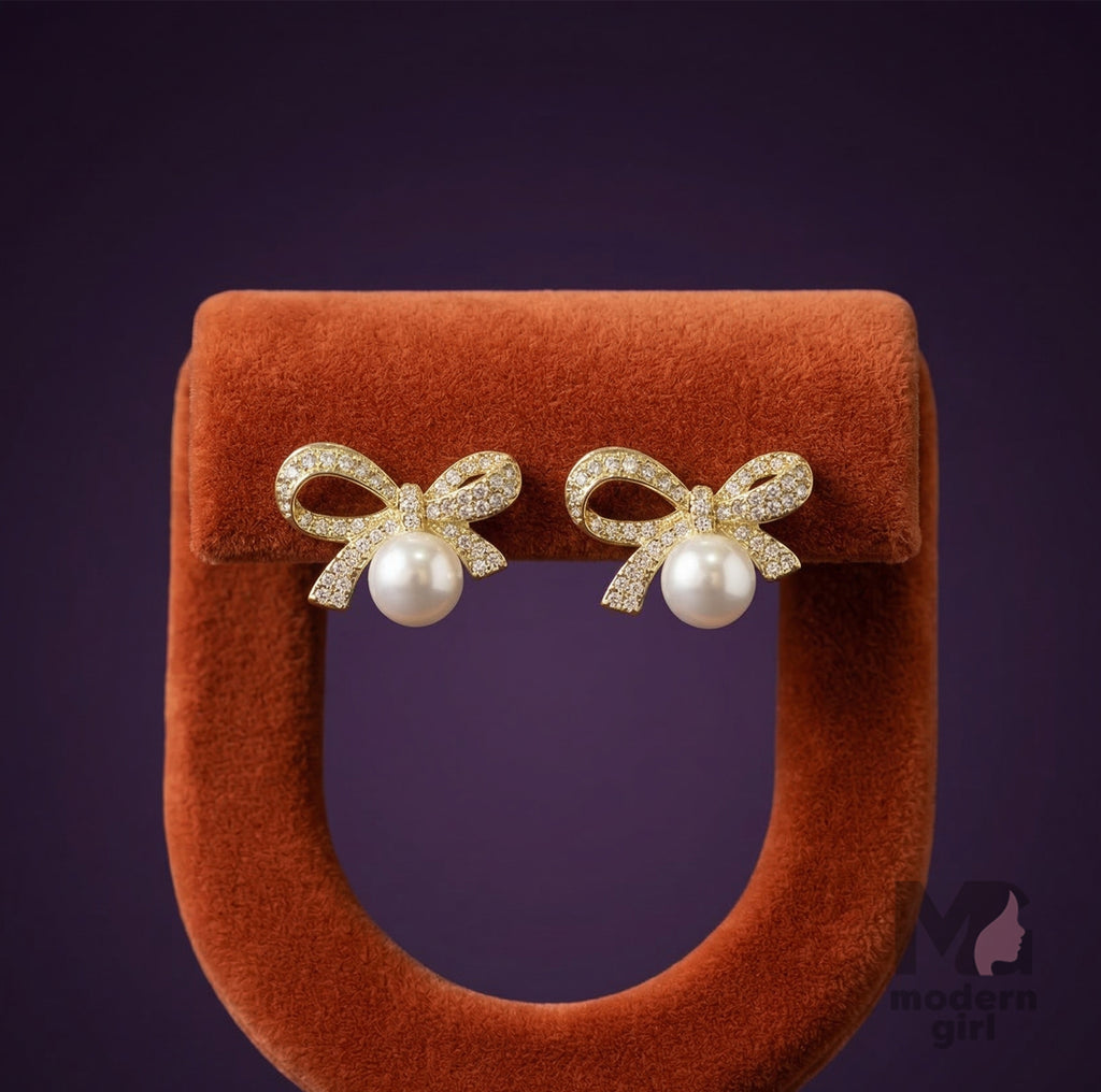Elegant Bow Pearl Earrings