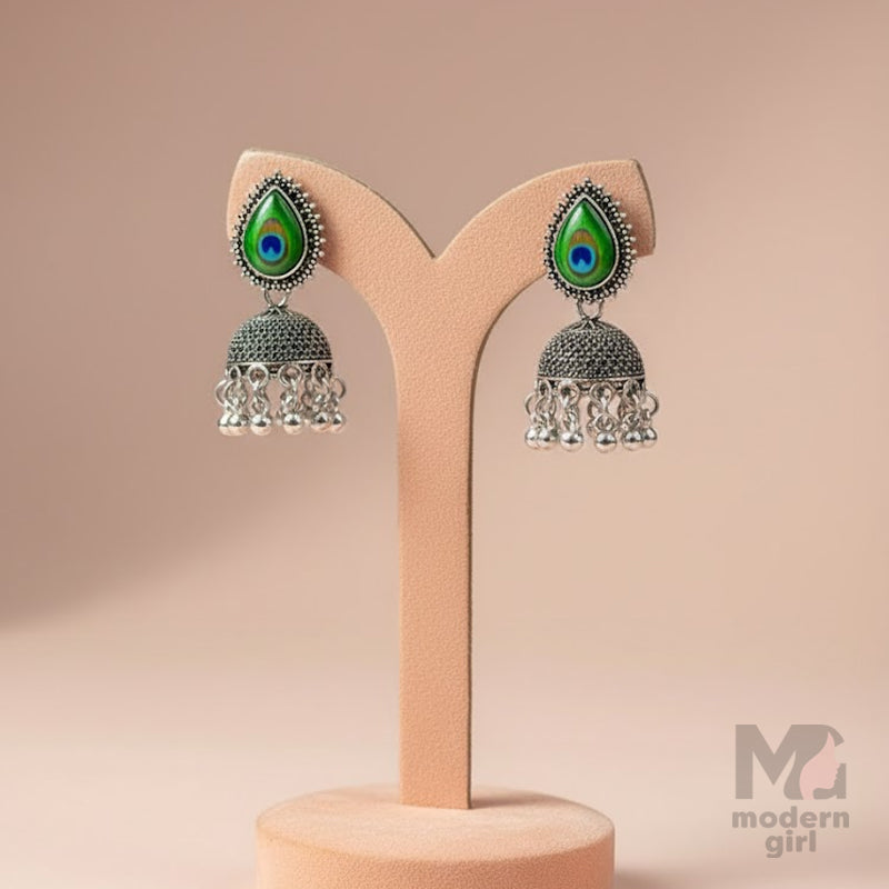Peacock Thilak Oxidised Jhumka