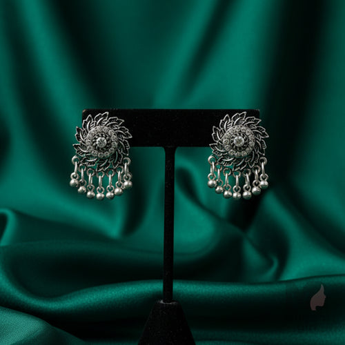 Oxidised Floral with Hanging Beads Earing