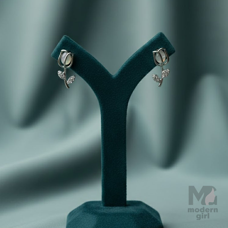 Silver Bloom Rose Earrings