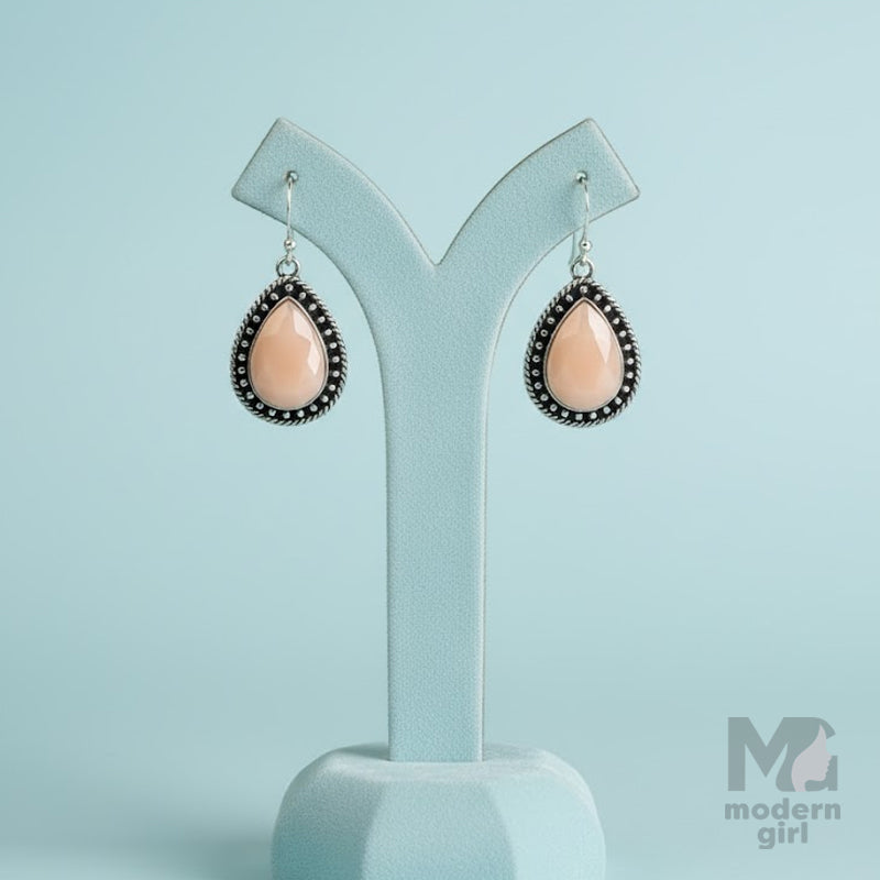 German Silver Teardrop Stone Earrings