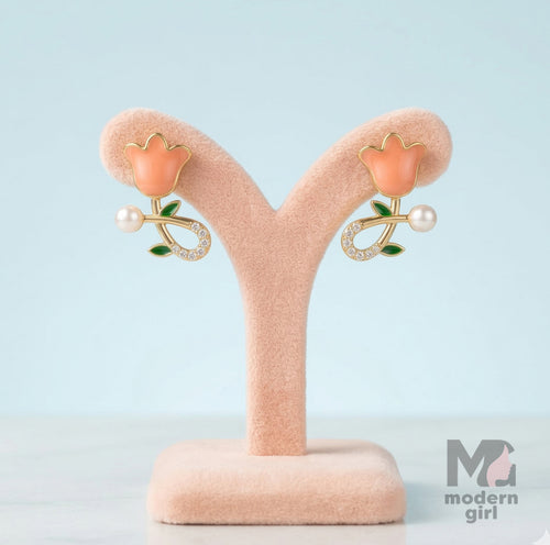 Tulip Flower Pearl Stud Earrings
