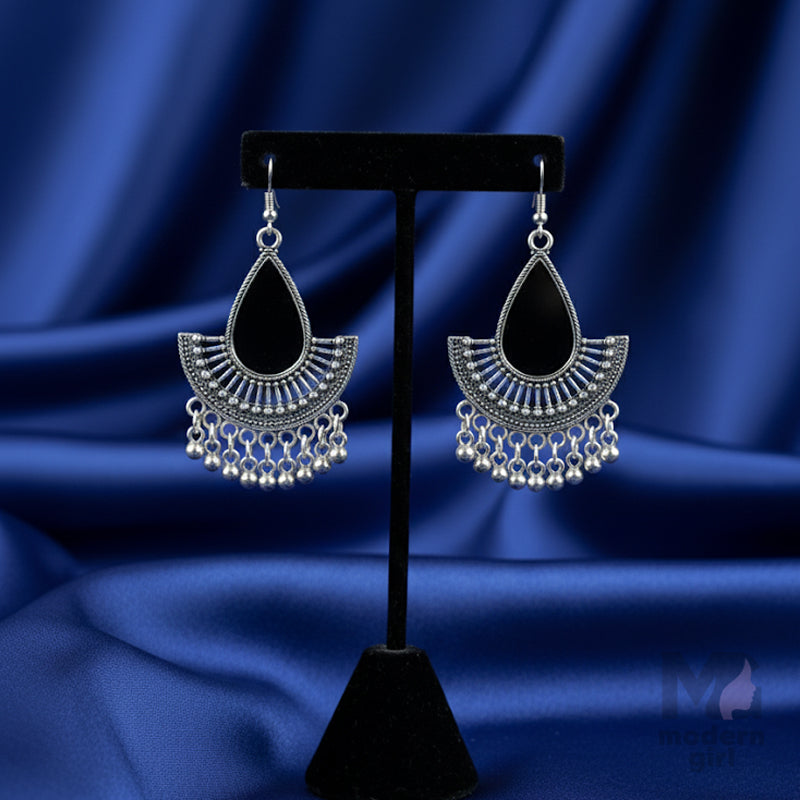 Oxidised Black Teardrop Dangler Earrings