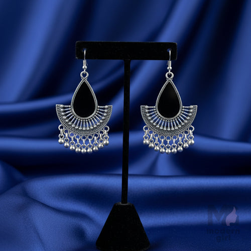 Oxidised Black Teardrop Dangler Earrings